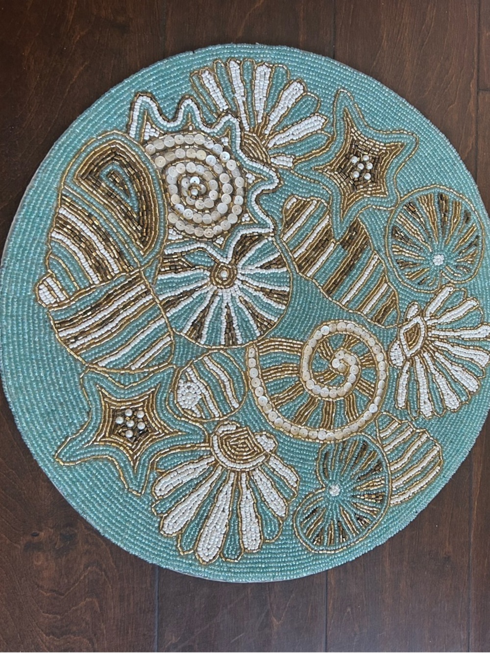 Tahari Beaded Charger Placemat New Ocean Life Shells Starfish 15”